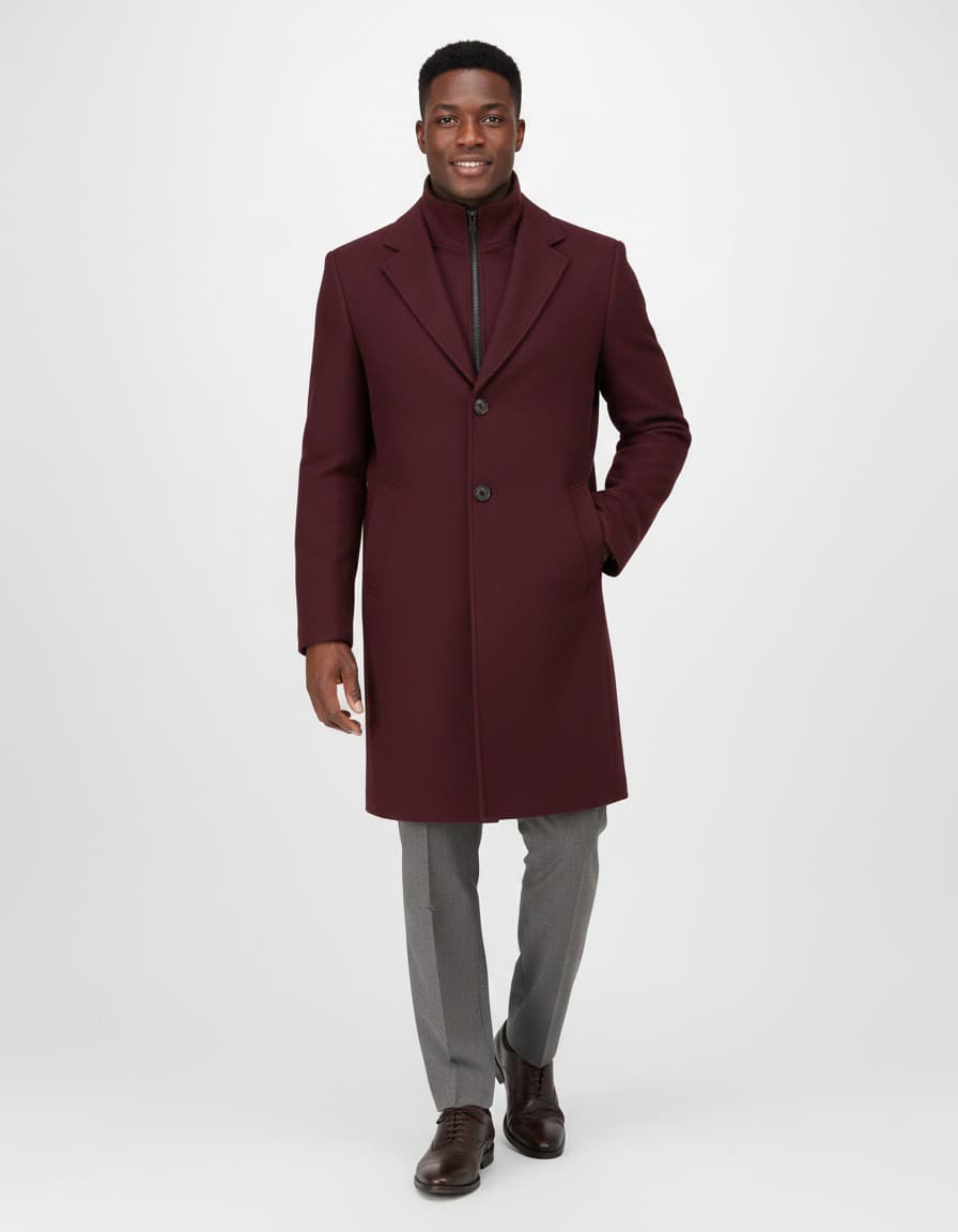 Coat windvanger donkerrood — op model