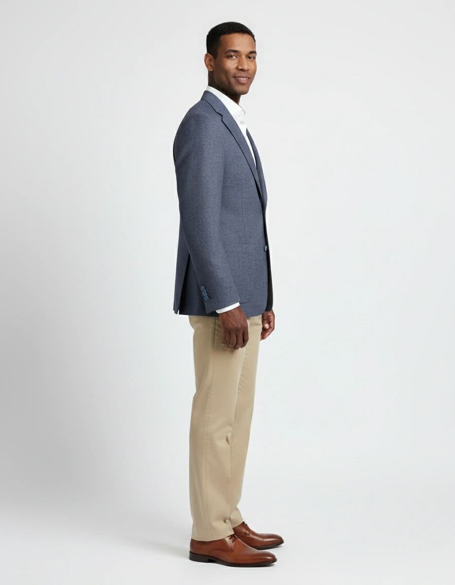 Colbert melange blauw — op model
