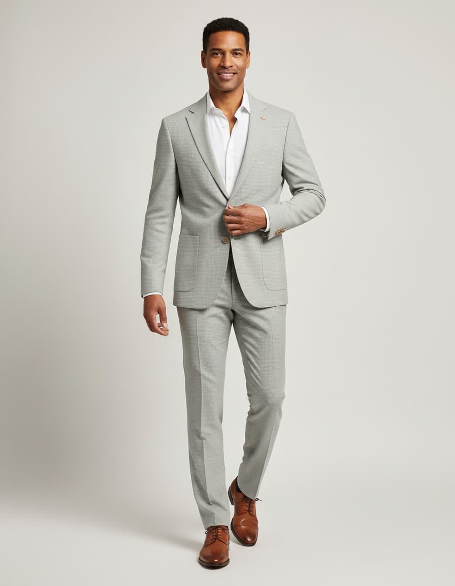 Colbert pied-de-poule beige — op model