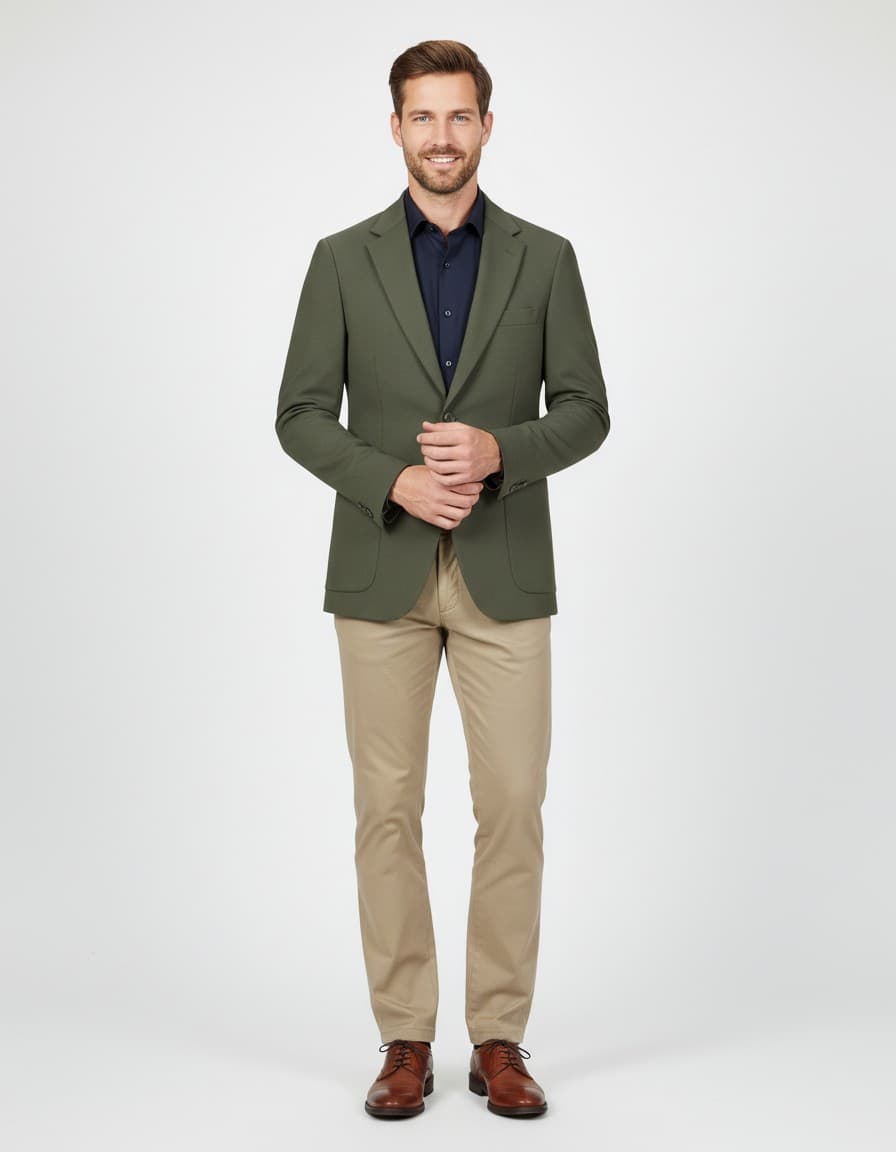 Colbert pique groen — op model