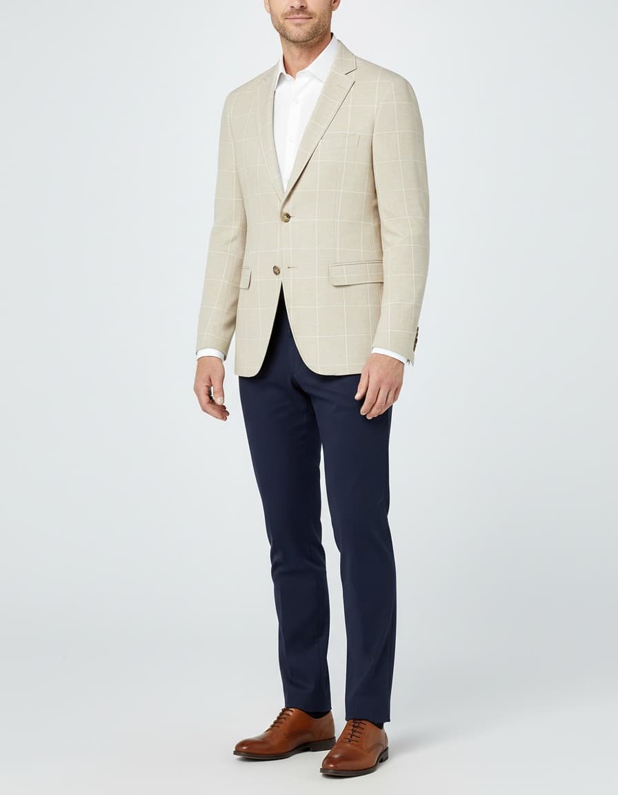 Colbert ruit katoen-linnen zand — op model