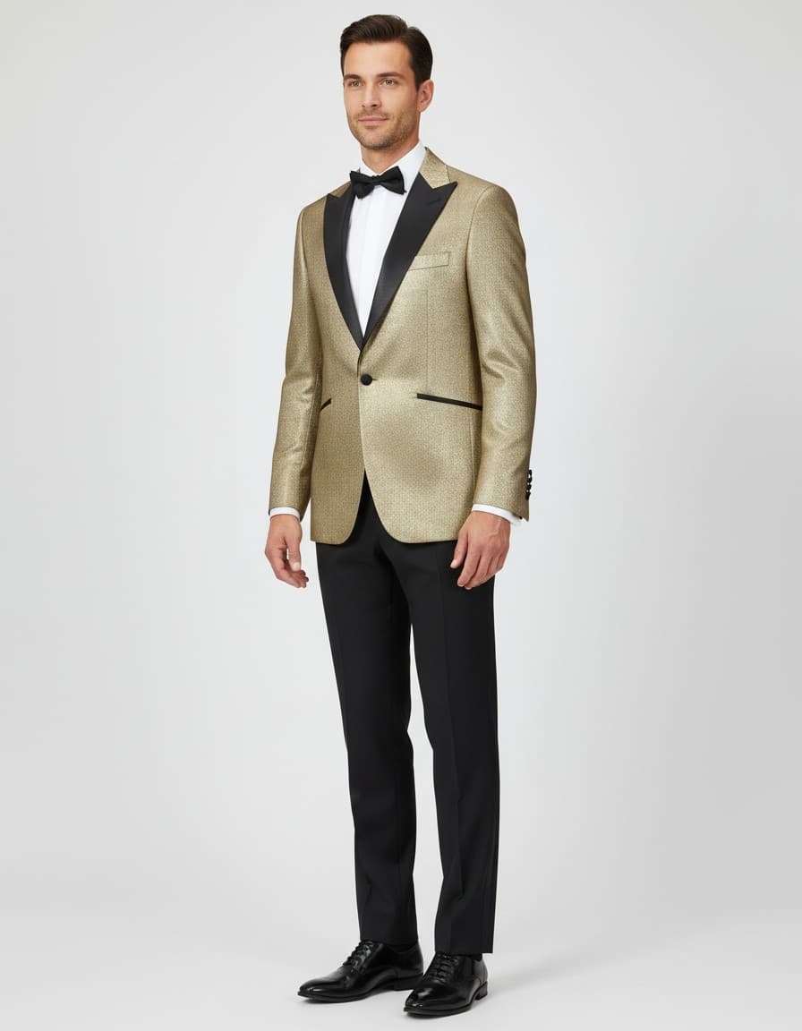 Dinnerjacket goud — op model