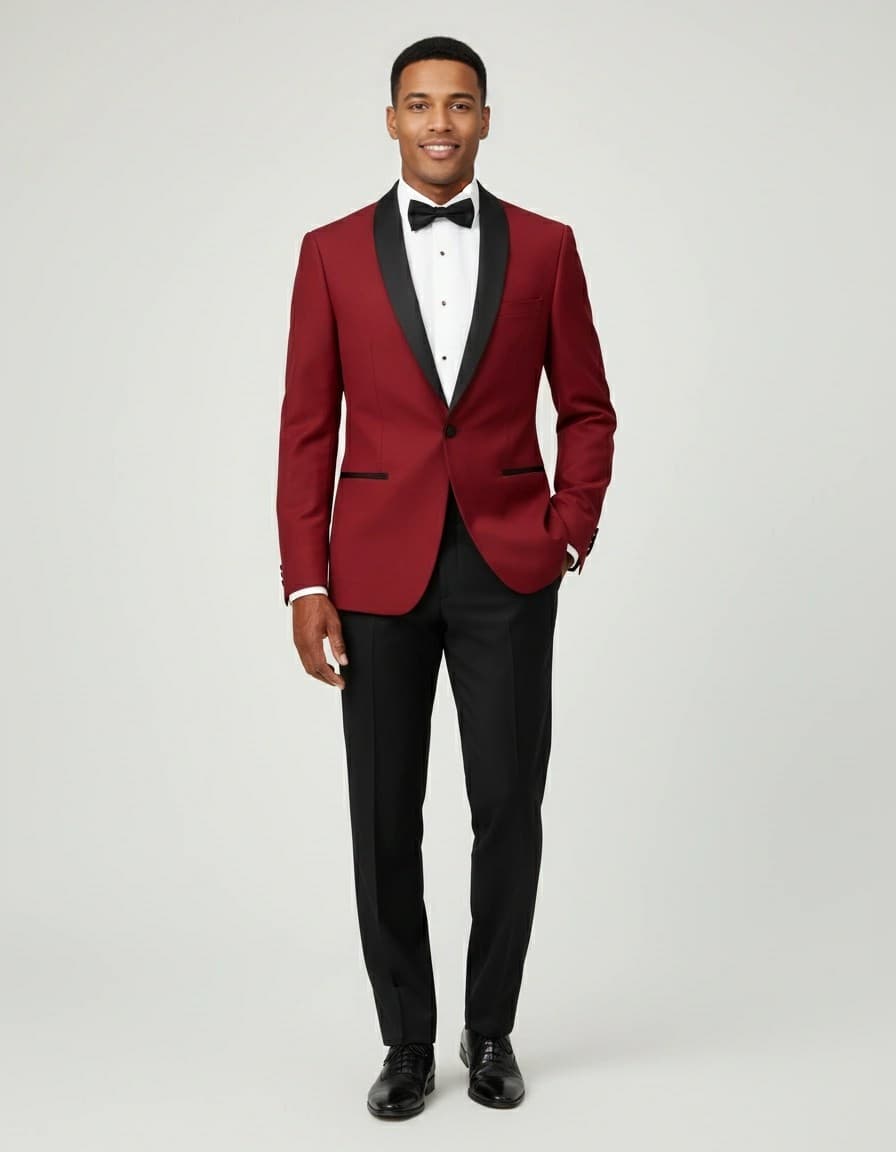 Dinnerjacket rood — op model