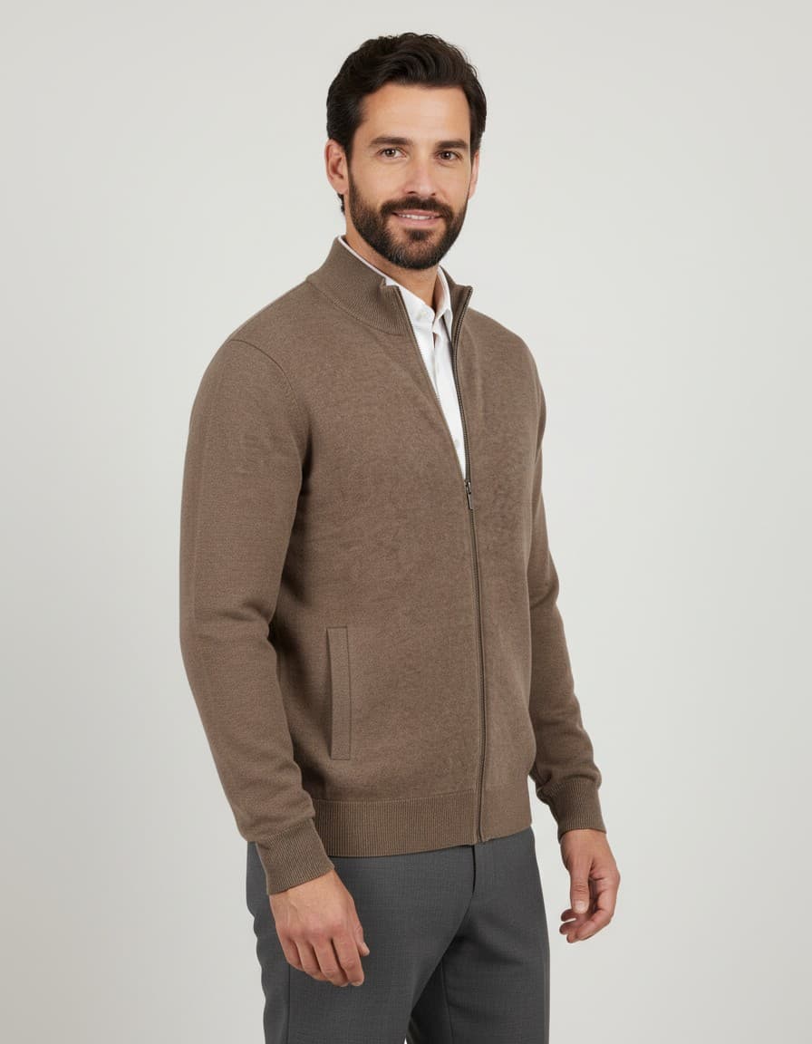 Full-zip bruin — op model