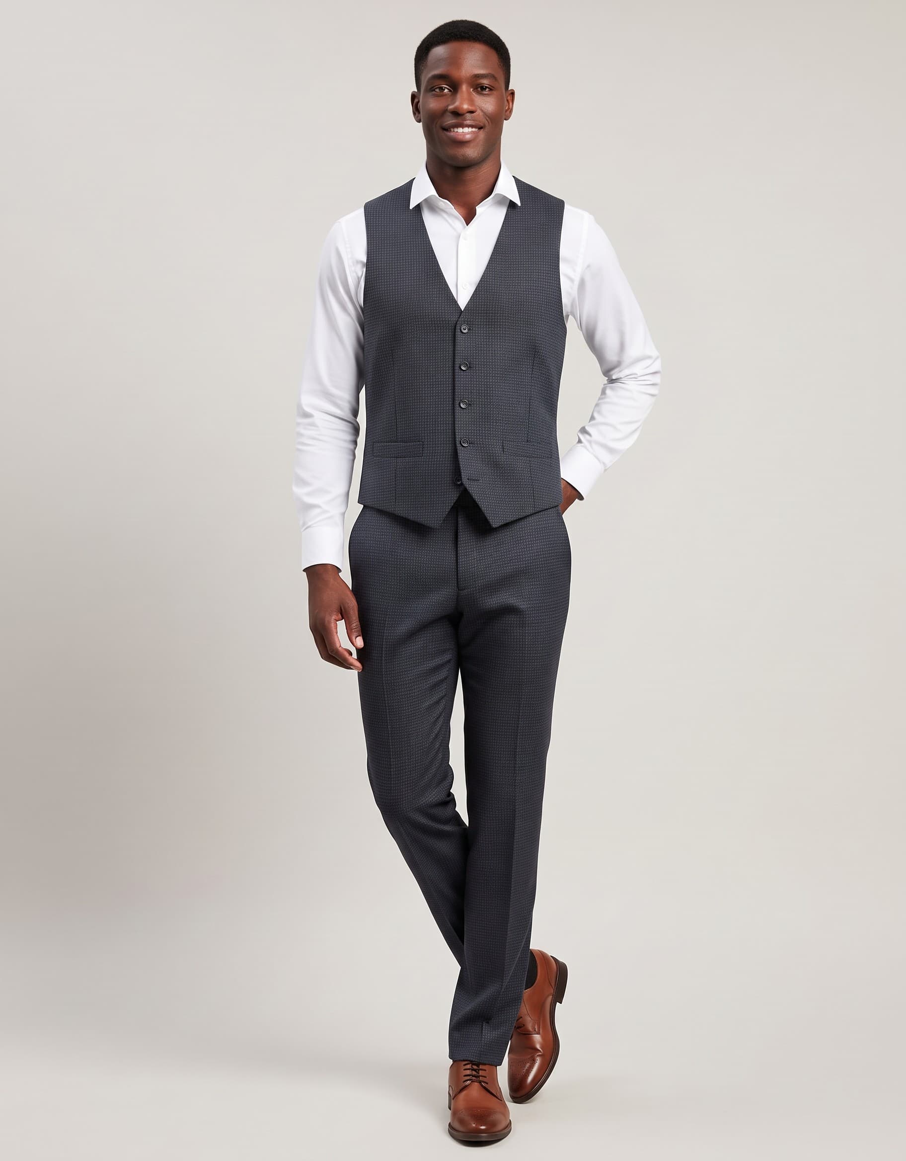 Gilet miniruit blauw-grijs — op model