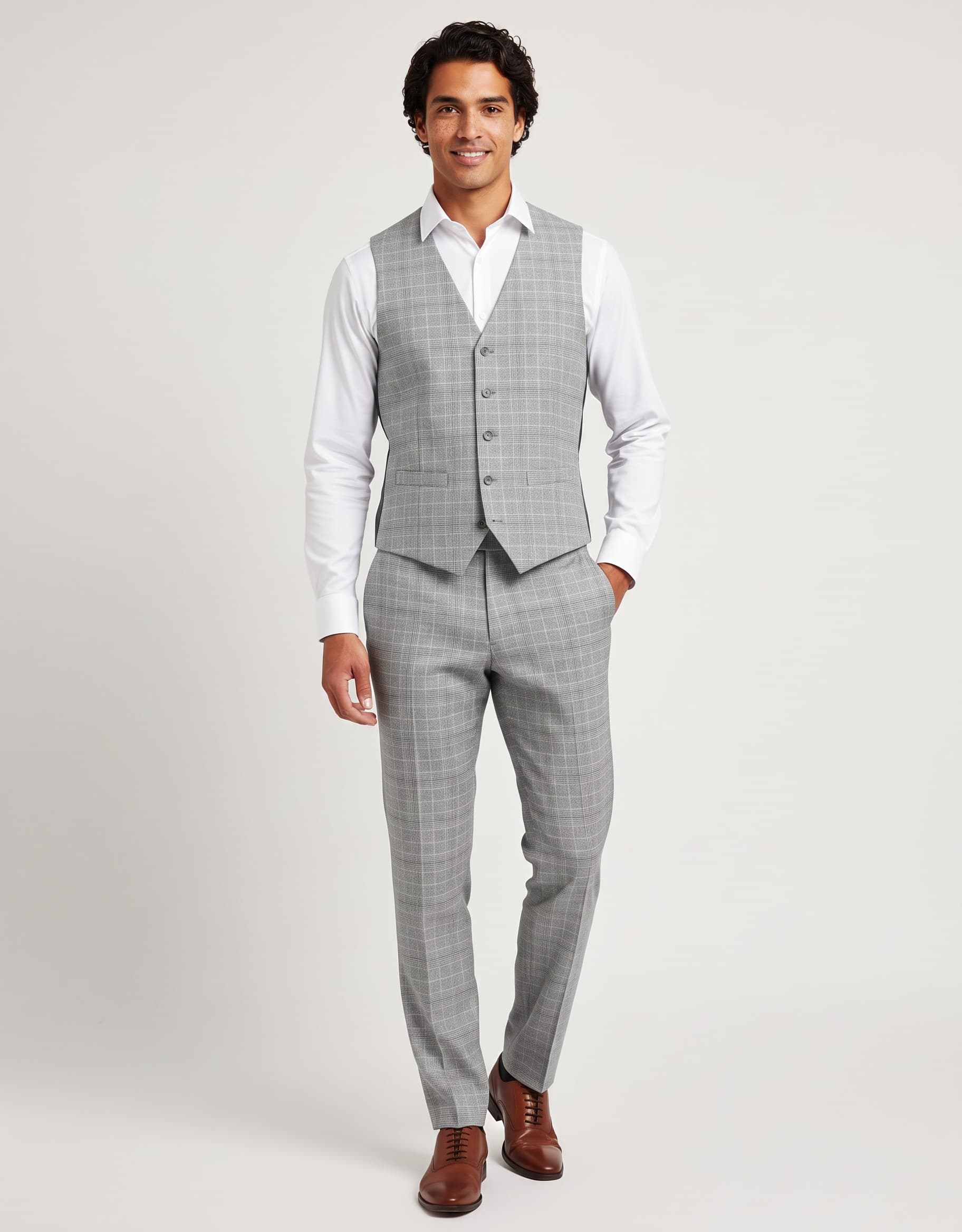 Gilet glencheck lichtgrijs — op model