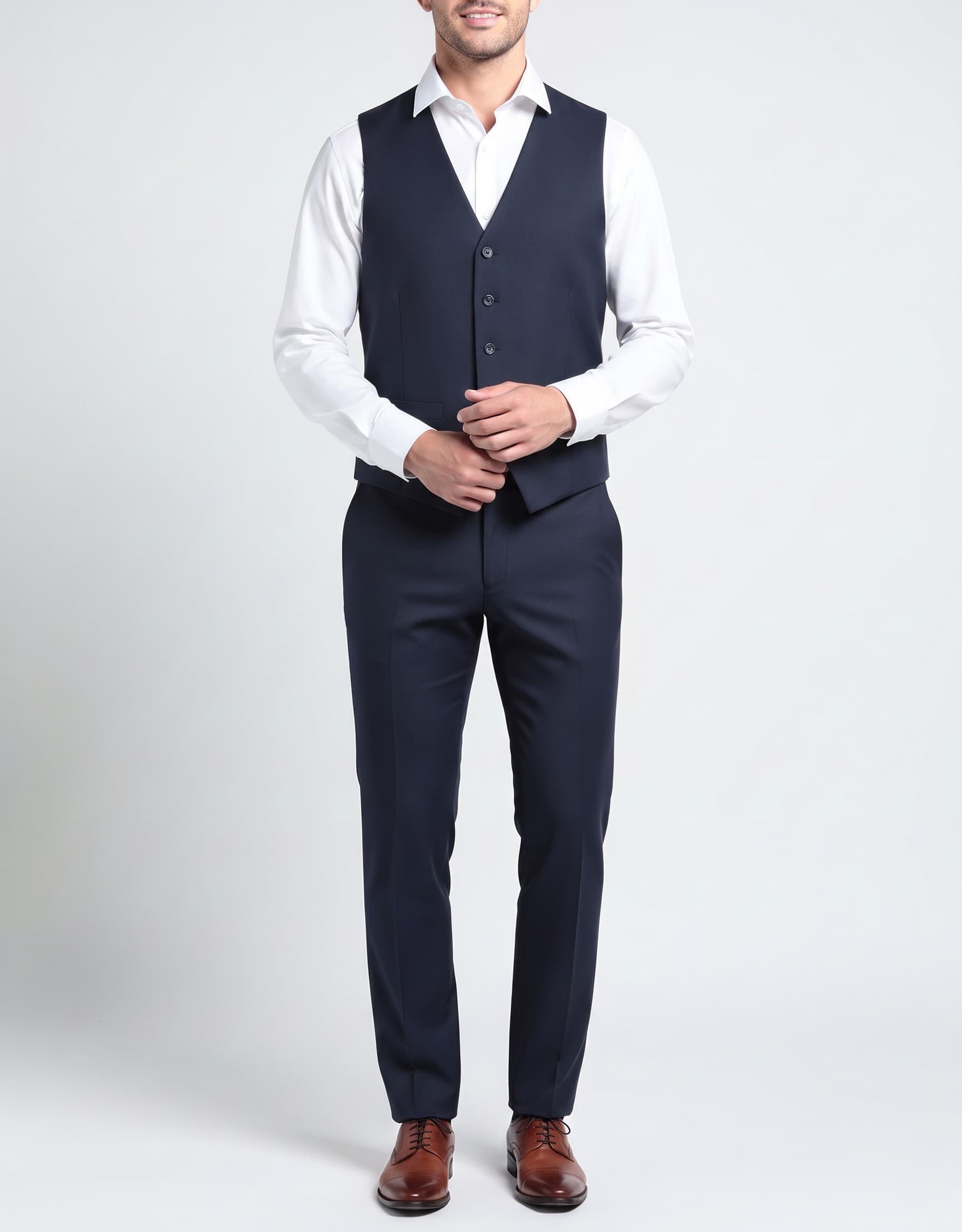 Gilet wolblend navy Mix & Match — op model