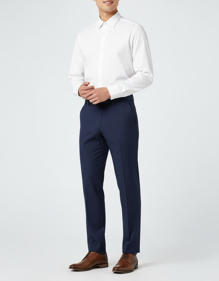 Pantalon wol blauw Mix & Match — op model