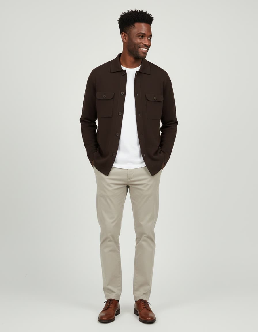Overshirt wolblend bruin — op model