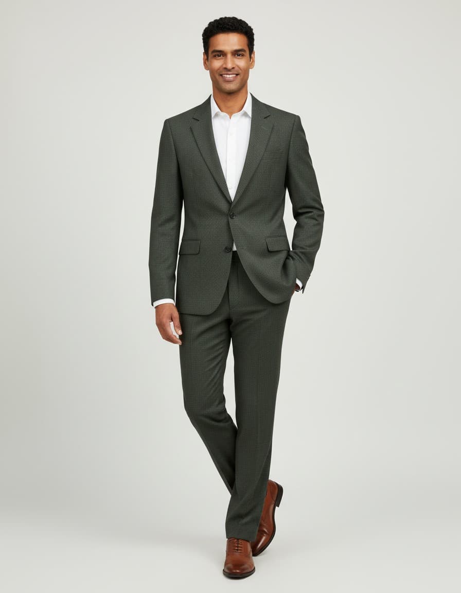Pak wol houndstooth grijs-groen — op model