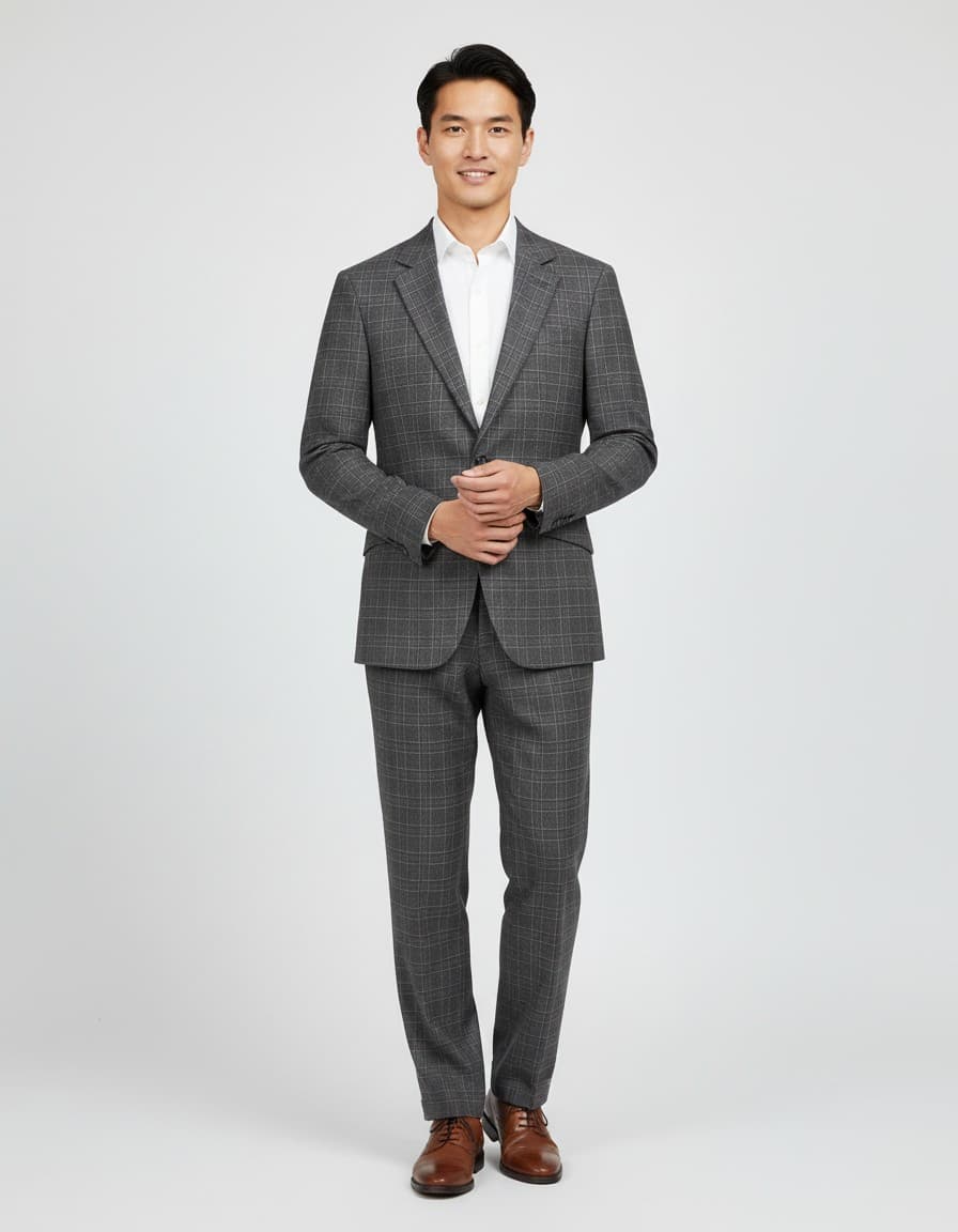 Pak wol windowpane grijs — op model