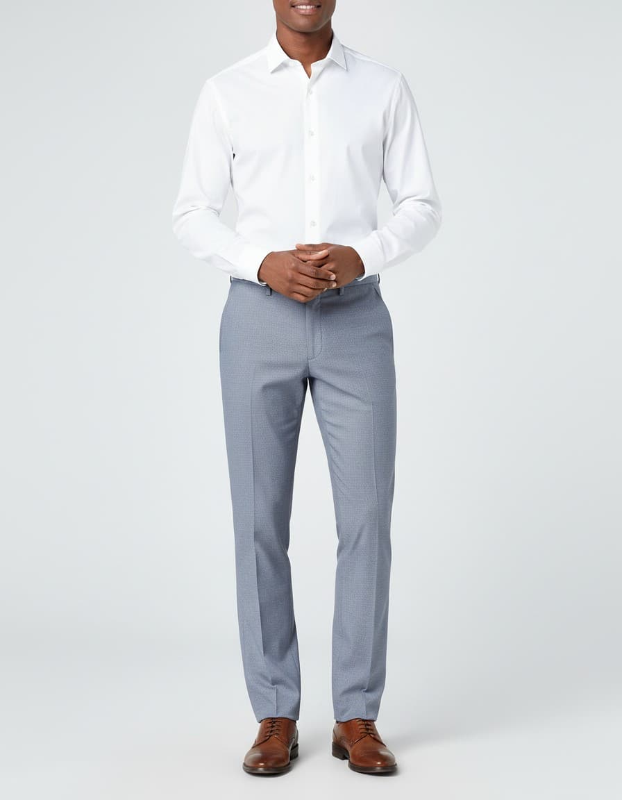 Pantalon stretch blauwgrijs — op model