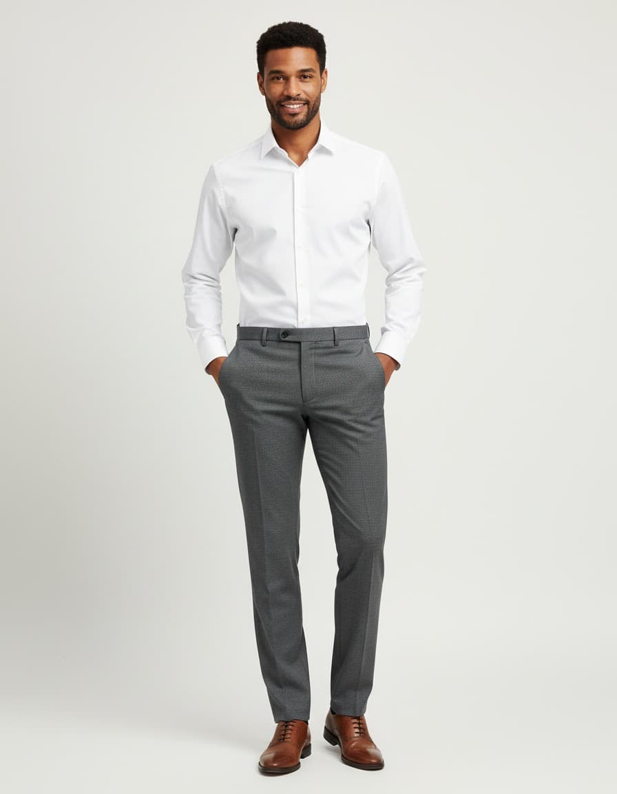 Pantalon stretch grijs — op model