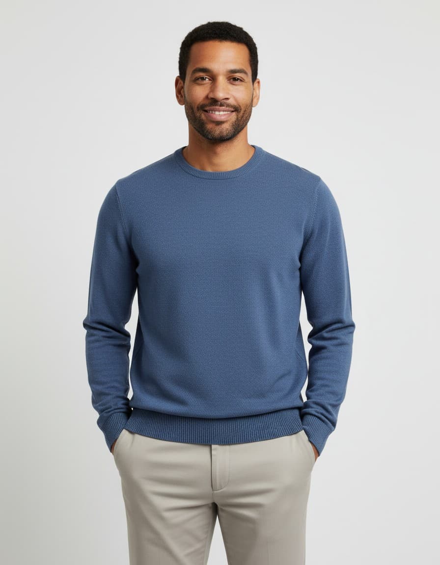 Trui ronde hals two-tone blauw — op model