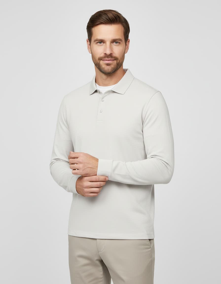 Trui polo liquid cotton agaatgrijs — op model