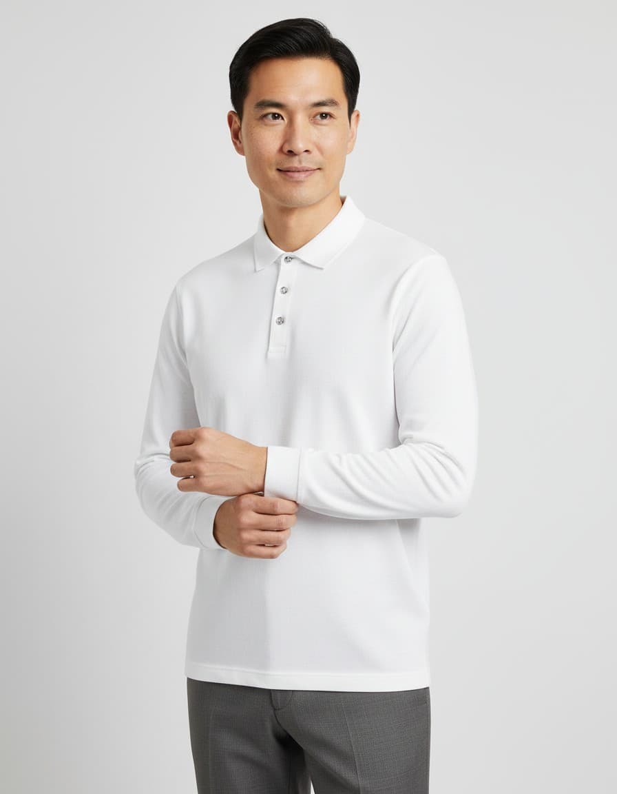 Trui polo liquid cotton off-white — op model