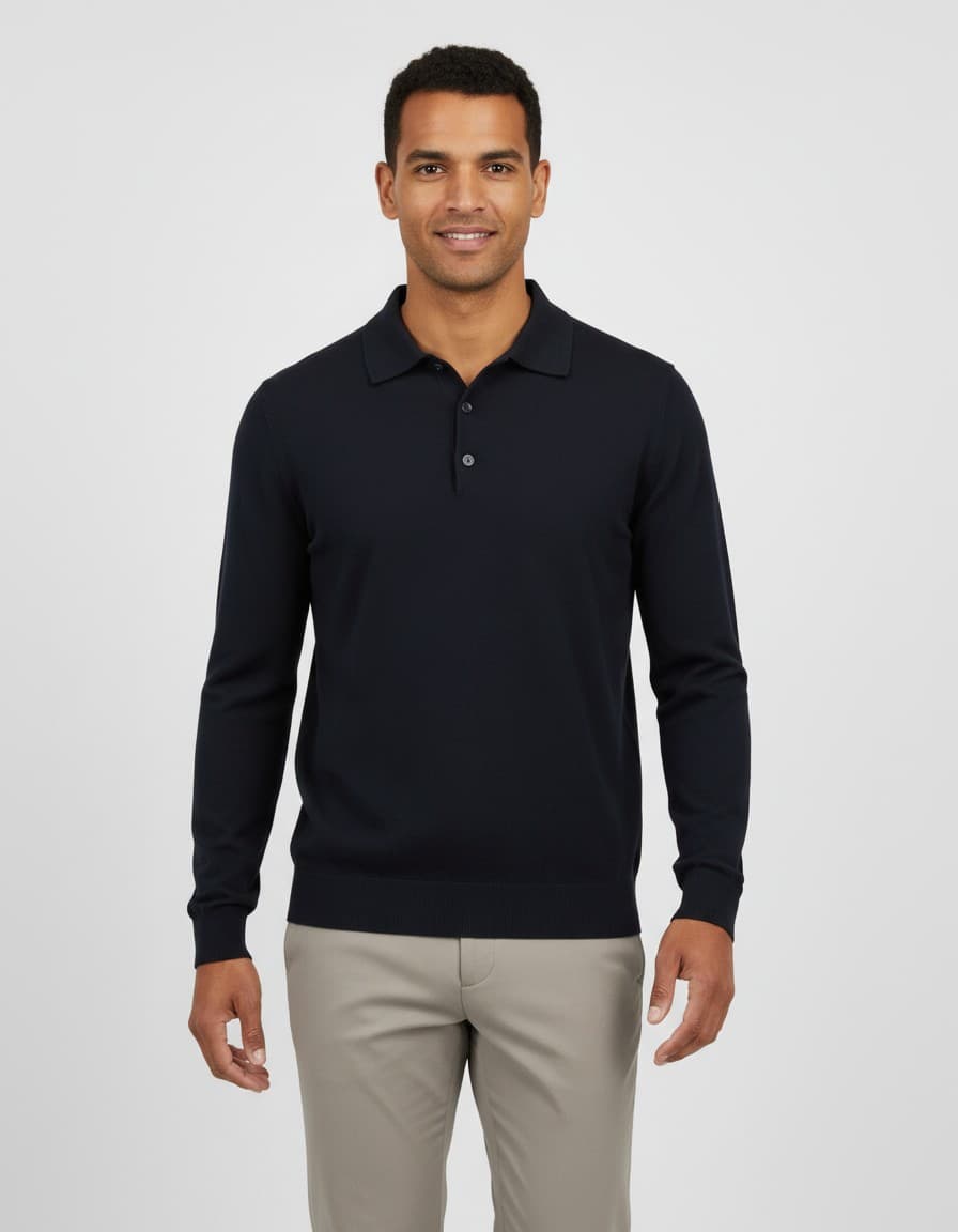 Trui polokraag blueblack — op model