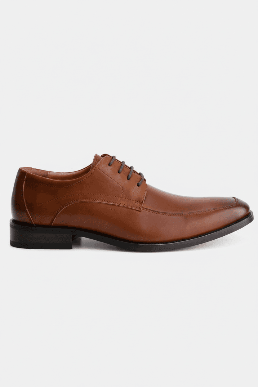 Schoenen leder classic Cognac elegant leren derby met houtlookhak en vaste binnenzool